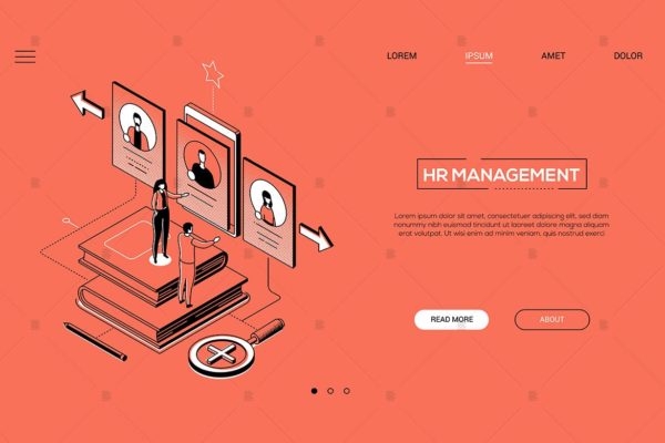 人力资源管理线条艺术风格等距概念Banner设计模板 HR management – line design style isometric banner