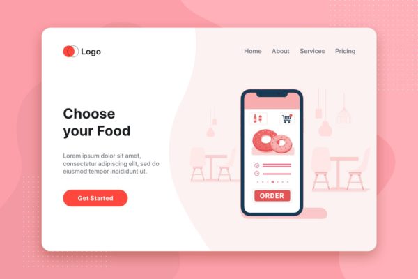 网上订餐餐厅预约订位扁平设计风格蚂蚁素材精选概念插画v2 Food Ordering flat illustration concept