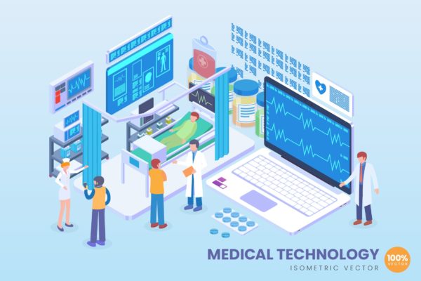 新型医学技术主题等距矢量科技第一素材精选概念插画 Isometric Medical Technology Vector Concept