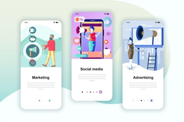 营销/社交媒体/广告蚂蚁素材精选概念插画APP启动页设计模板 Instagram Stories Onboarding Screens Mobile App