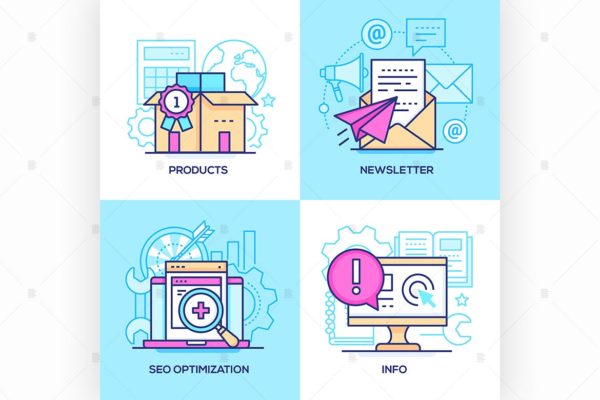 互联网营销主题线条设计风格矢量插画 Marketing – set of line design style illustration