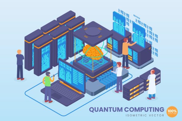 量子计算技术等距矢量科技第一素材精选概念插画 Isometric Quantum Computing Vector Concept