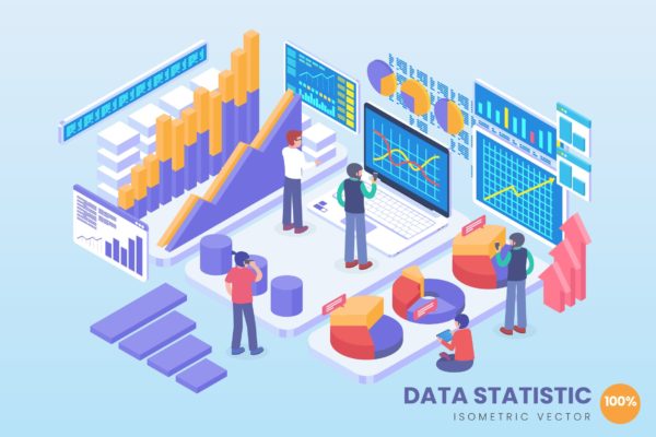数据统计技术等距矢量第一素材精选科技概念插画 Isometric Data Statistic Technology Vector Concept