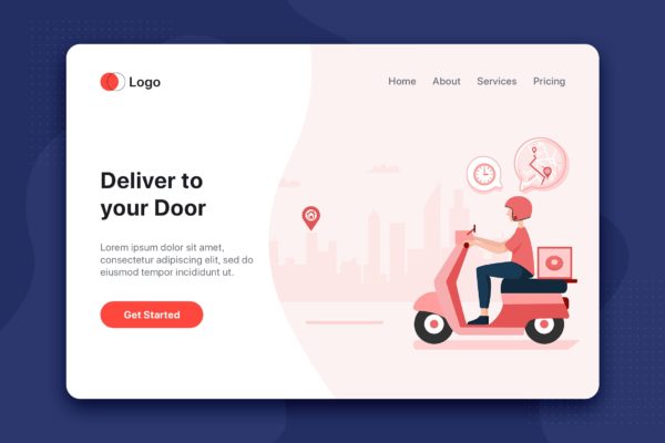 外卖送餐主题扁平设计风格蚂蚁素材精选概念插画 Food Delivery service flat illustration concept