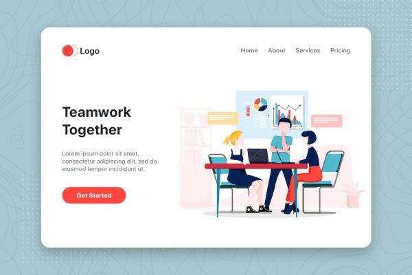 团队协作主题网站设计扁平设计风格矢量插画素材 Teamwork together flat concept for Landing page