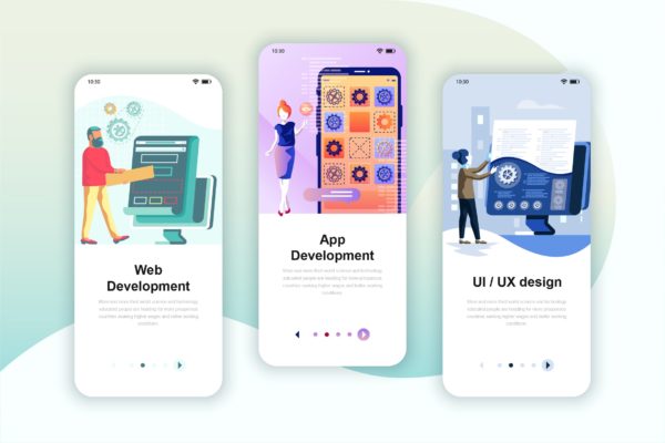 IT开发/UI设计蚂蚁素材精选概念插画APP引导页模板 Instagram Stories Onboarding Screens Mobile App