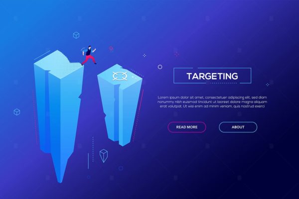 目标定位现代彩色网站Banner设计等距矢量插画 Targeting – modern colorful isometric web banner