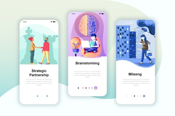 合作/头脑风暴/会议主题第一素材精选概念插画APP应用引导页设计模板 Instagram Stories Onboarding Screens Mobile App