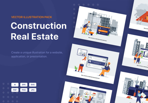 蚂蚁素材下午茶：房地产与建筑矢量场景插画