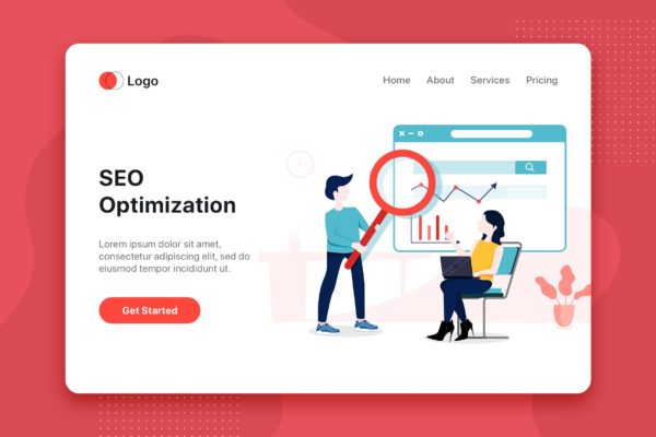 SEO优化主题网站设计蚂蚁素材精选概念插画素材 SEO Optimization Illustration – Website Header