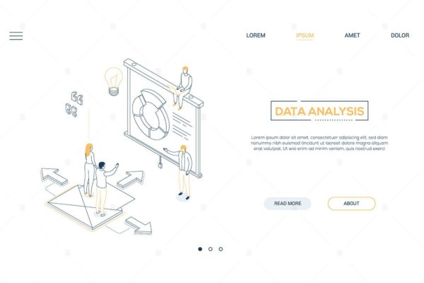 数据分析主题网站Banner设计线性矢量插画素材 Data analysis – linear isometric web banner