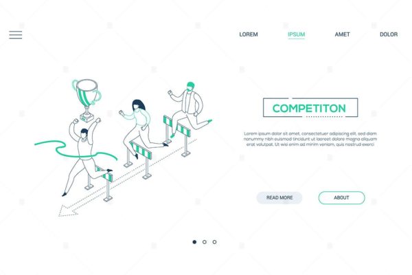 商业竞争主题线性等距横幅插画素材 Business competition – linear isometric banner