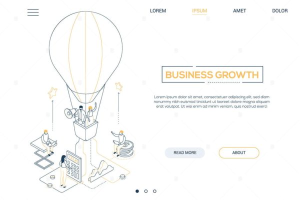 业务增长线条艺术设计风格网站Banner设计插画素材 Business growth – line design isometric web banner