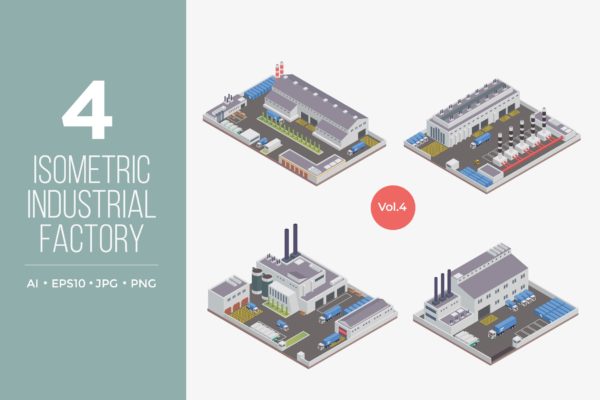 工业工厂等距矢量图形v4 Isometric Industrial Factory Vector Set 4