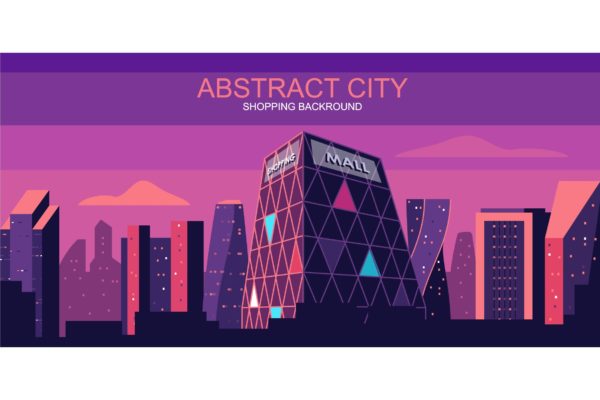 购物之都主题网站Header设计矢量插画 Shopping City Vector Illustration Header Website