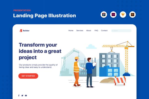 建筑主题网站设计施工工地场景矢量插画素材 Builder – Construction Web Header Template