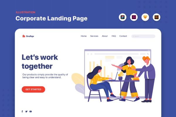 团队协作主题网站设计矢量插画 Teamwork – Corporate Web Header