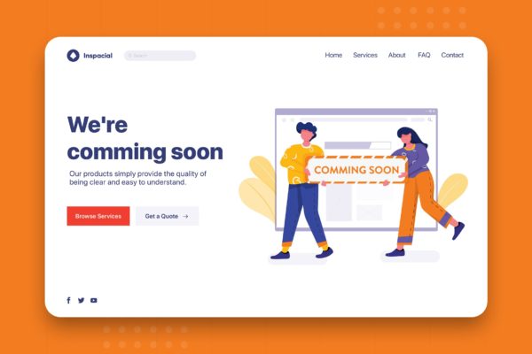 即将推出/新品发布主题网站设计矢量插画 We’re comming soon – Corporate Web Header