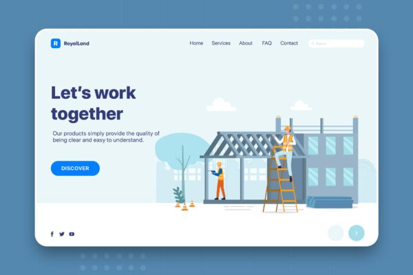 建筑主题网站设计现场施工场景矢量插画素材 RoyalLand – Construction Web Header Template