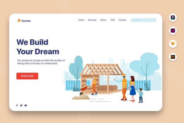 房地产网站矢量第一素材精选概念插画素材v6 We Build Your Dream – Web Header Template