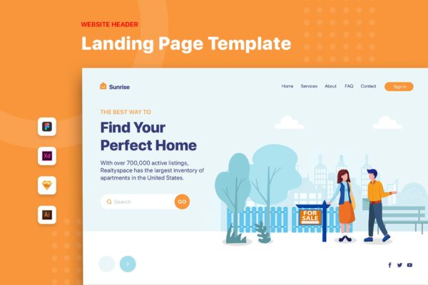 房地产网站矢量第一素材精选概念插画素材v1 Find your perfect home – Header banner