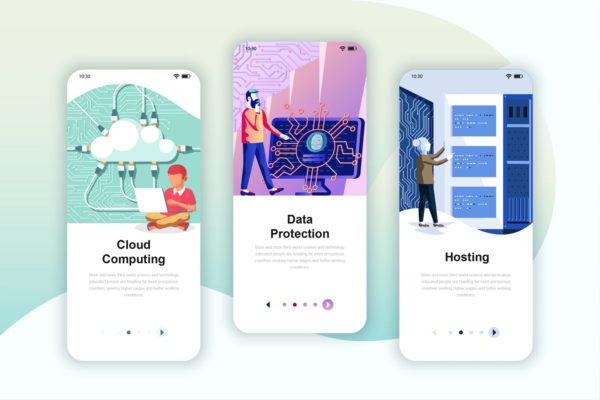 云计算/数据保护/服务器托管主题蚂蚁素材精选概念插画APP启动页模板 Instagram Stories Onboarding Screens Mobile App