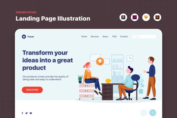 办公室讨论场景网页Banner&着陆页设计矢量插画 Business People Talking in Office Web Banner