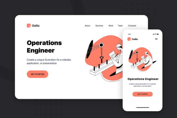 运营工程师主题网站Banner&着陆页设计矢量插画 Operations Engineer – Banner & Landing Page