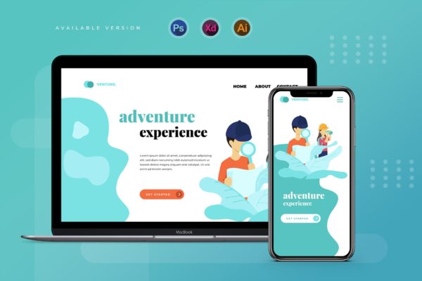 儿童冒险主题网站Banner&着陆页设计矢量插画 Child Adventure  – Banner & Landing Page
