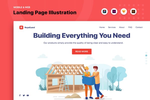 房地产网站矢量第一素材精选概念插画素材v3 Construction Web Header Template