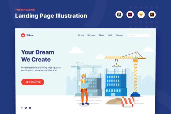 房地产网站矢量第一素材精选概念插画素材v2 We Create Your Dream – Web Header Template