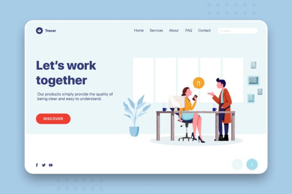 员工提问场景网页Banner&着陆页设计矢量插画 Employee Asking a Question Landing Page