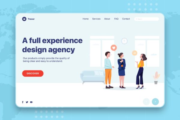 商务人士讨论场景网页Banner&着陆页设计矢量插画 Business People Talking Web Banner Landing Page