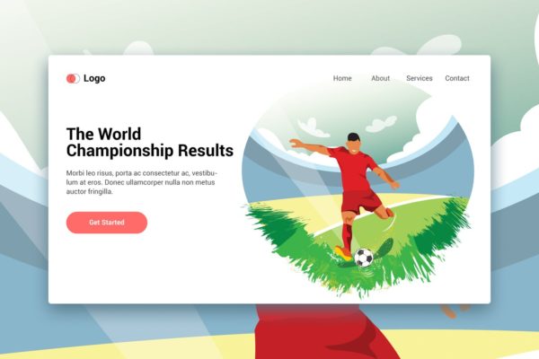 足球运动第一素材精选概念插画网站着陆页设计模板v2 Playing Football web template for Landing page