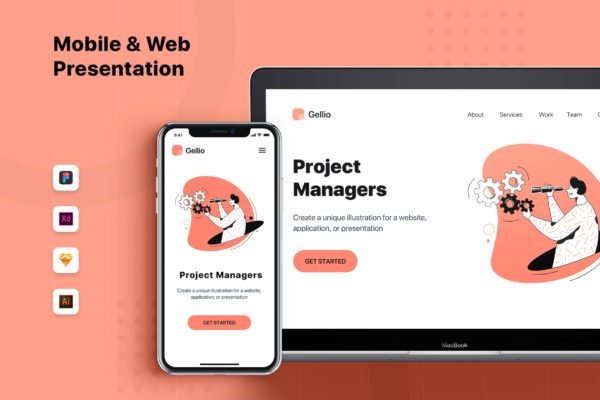 项目管理主题网站Banner&着陆页设计矢量插画 Project Managers – Banner & Landing Page
