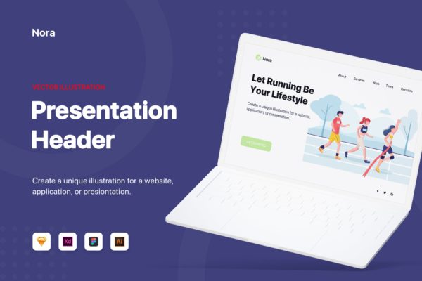 跑步运动主题网站Banner&着陆页设计插画素材 Nora – Banner & Landing Page