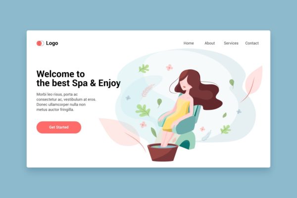 SPA美容主题矢量插画网站着陆页设计模板v12 Spa flat web template for Landing page