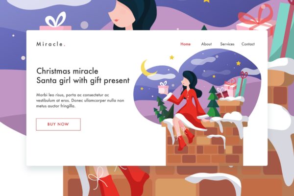 圣诞节礼物赠送主题网站着陆页设计模板v2 Christmas Miracle Santa Girl web template Landing