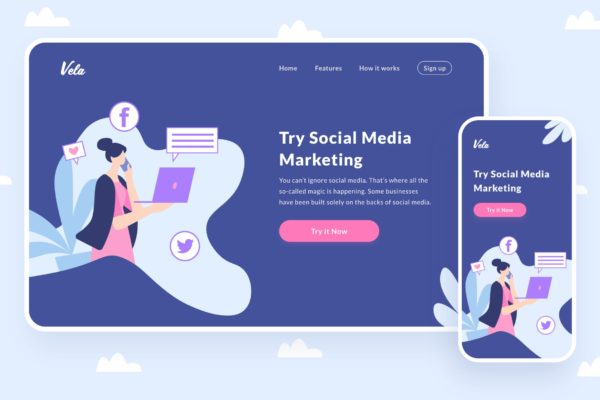 社交营销主题网站设计矢量插画素材 Social Media Marketing Illustration