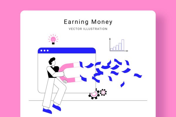 吸金磁石矢量蚂蚁素材精选概念插画设计素材 Earning Money Vector Illustration Scene