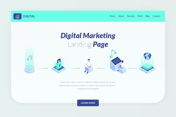 数字营销网站巨无霸Banner图设计PSD模板 Digital – Isometric Website Hero Banner