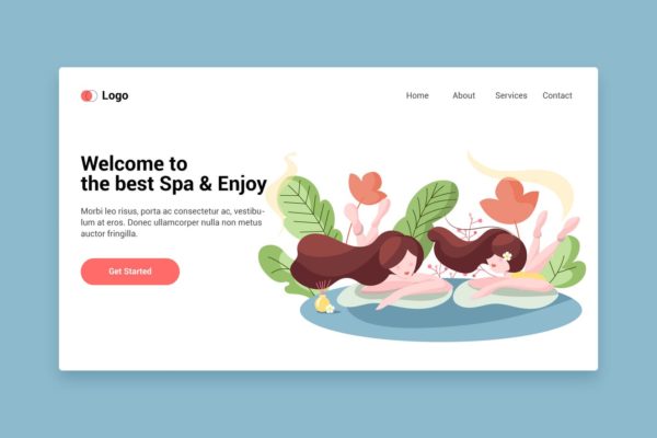 SPA美容主题矢量插画网站着陆页设计模板v2 Spa flat web template for Landing page