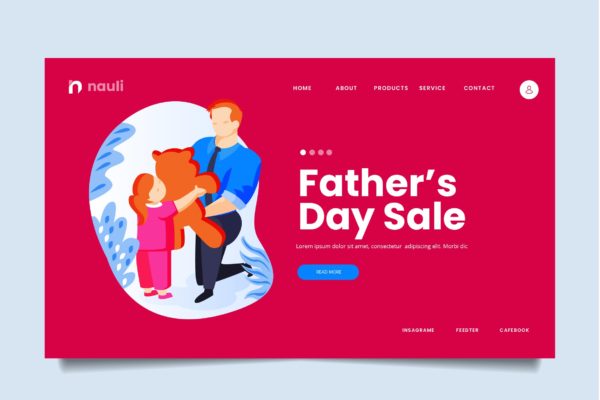 父亲节主题促销网站设计矢量插画素材 Father Day Sale Web Header PSD and AI Vector