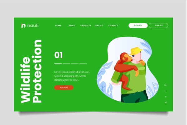 野生动物保护主题网站设计矢量插画素材 Wildlife Protection Web Header PSD and AI Vector