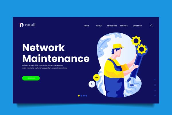 网络维护主题网站设计矢量插画素材 Network Maintenance Web Header PSD and AI Vector