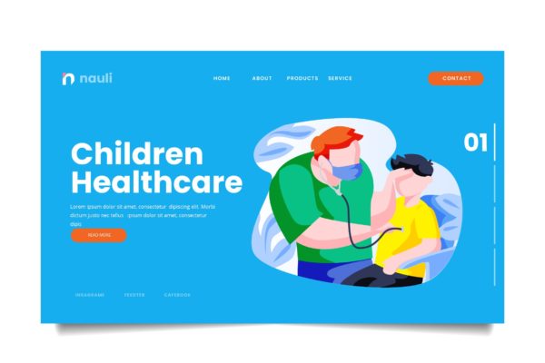 儿童保健主题网站设计矢量插画素材 Children Healthcare Web Header PSD and AI Vector