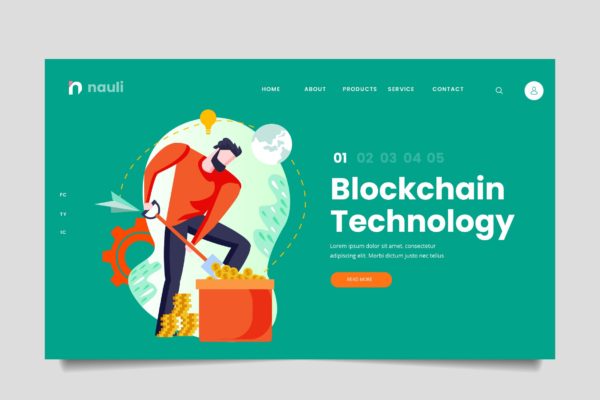 区块链技术主题网站设计矢量插画素材 Blockchain Technology Web Header PSD and AI Vector