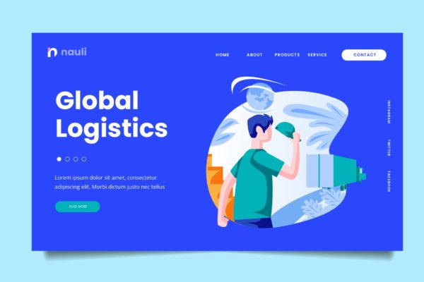 全球物流主题网站设计矢量插画素材 Global Logistic Web Header PSD and AI Vector