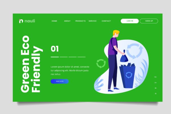 绿色环保回收主题网站设计矢量插画素材 Green Recycle Web Header PSD and AI Vector