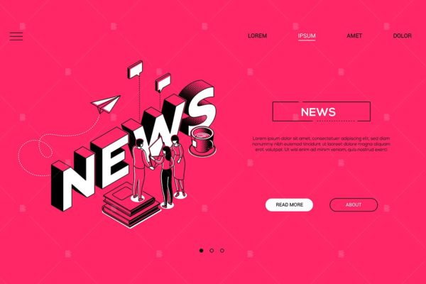新闻创作线条艺术设计风格网站Banner设计插画素材 News creation isometric web banner